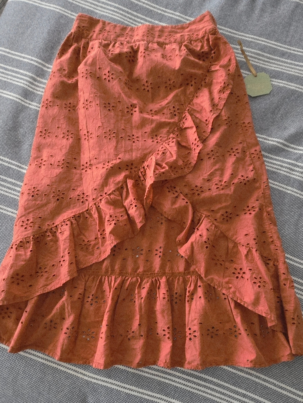Ruffle Layered front eyelet Midi Mini skirt New S Boho Fairy Dainty 70s